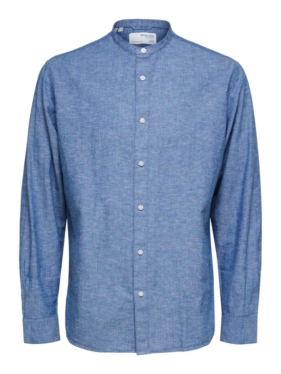 Selected Reg New Linen Shirt LS China - Medium Blue Denim